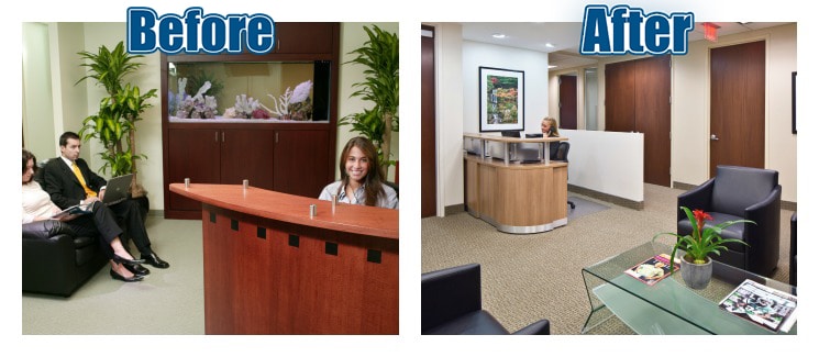 Before and After of reception area after renovation